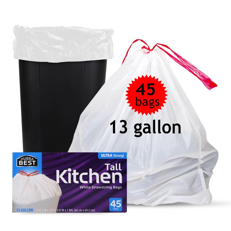 Heavy-Duty 1 Mil 13 Gallon White Trash Bags (45 Count)