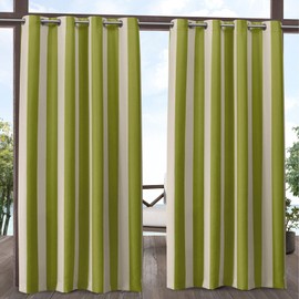 Exclusive Home Canopy Stripe Indoor/Outdoor Grommet Top Curtain Panel, 54"x96", Kiwi / Sand, Set of 2