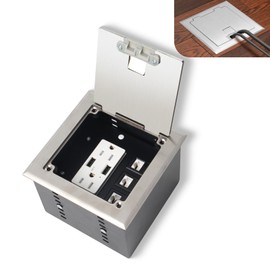 KYHSHJ Recessed Flat Hidden Socket Kit with 2 * 15A Receptacle，4.8A*2 USB-A Ports +3-Port RJ45 Datacom Receptacle. Internal Height Adjustable，Corrosive Resistant Hardware,Silver