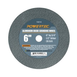 POWERTEC Bench Grinder Wheel, 6 Inch Grinding Wheel 36 Grit, Aluminum Oxide, 6 Bench Grinder Wheels for Pedestal & Benches, 3/4" Thick 1/2" Arbor, Sharpening Shaping Drill Bits, Knife, Stone - 15514