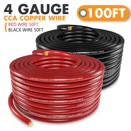Jeemiter 4 AWG Gauge Wire CCA - Automotive Wire, Car Radio Amplifier Power/Ground Wire, Battery Cable with Lugs Terminal Connectors and Heat Shrink Tube 100FT Red Black