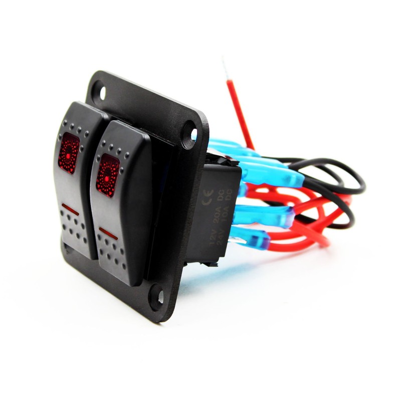 FXC Rocker Switch Aluminum Panel 2 Gang Toggle Switches Dash