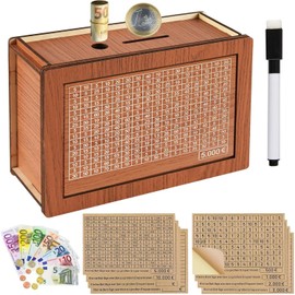 Belvanr Reusable Money Box with Numbers Checks, Money Box with Savings Target, Money Box for Ticking with 1 Marker and 8 Stickers, for Adults and Children with Savings Goal