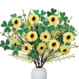 Zythrem 8pcs St.Patricks Day Decorations,Artificial Shamrock Daisy Picks Fake Gerbera Clover Flower for St.Patrick's Day Home Party Table Centerpiece