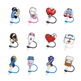 12Pcs Straw Covers, Silicone Straw Tip Covers, Straw Toppers for Tumblers, Splash Proof Straw Tips, Reusable Drinking Dust Proof Straw Tip Covers for 7-8 mm Straws