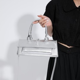 Small Metallic Crossbody Bag Y2K Silver Purse Clutch Bag for Women Cute Top Handle Purse Satchel shoulder Bag