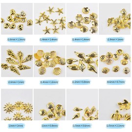 HYWWPFLAY 2 Disc 3D Gold Nail Charms, Beach Starfish Sea Seashell Nail Art Studs Rivet Alloy 3D Nail Gems Metallic Jewelry Decoration for Manicure DIY Nail Accessories (12 Style-Ocean)