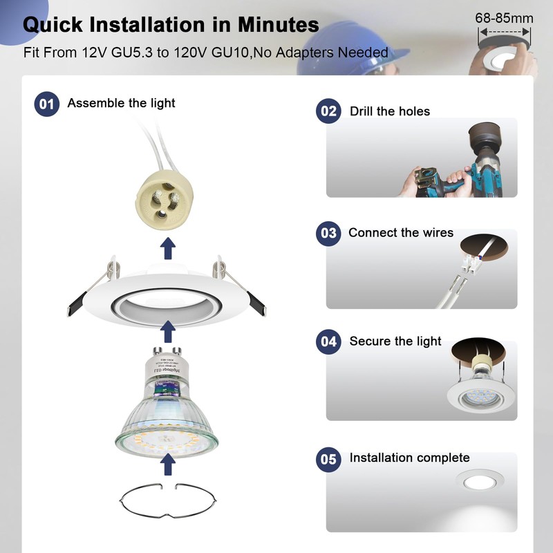 6 Pack Recessed Lighting Trims, MR16 GU10 GU5.3 Holders, 3