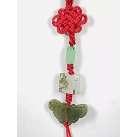 Unbranded Hand Carved Natural Jade Butterfly Pendant Knotted Cellphone Car Charm Strap