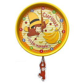 Cute Character Swaying Figure Curious George Premium Swing Wall Clock Approx. 17.7 inches (45 cm)