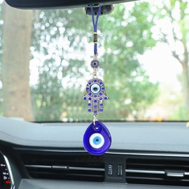 Dinaauto Fatima Hamsa Glass keychain Drop Shape Devil's Eye Pendant Charms Lucky Keyrings Car Ornament