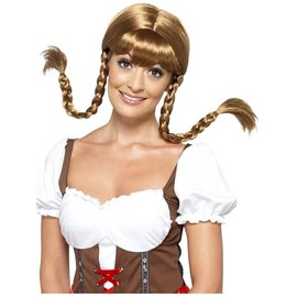 Smiffys Bavarian Babe Wig, Plaited, Brown with Hidden Wire, Oktoberfest Fancy Dress, Adult Dress Up Wigs