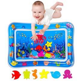 Baby Tummy time mat,Tummy time Water mat, Baby Toys 3-36 Months, Fun Early Development Activity Play Center for Newborn, Jellyfish-Blue,70x50cm.