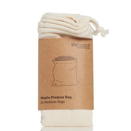 Life Basics by Nourished Life Organic Cotton Muslin Produce Bag - Medium, 2 Pack