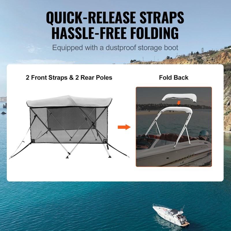 VEVOR 4 Bow / 3 Bow Bimini Tops, Detachable Mesh