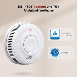 PHYSEN Smart WiFi Detector de Humo 10-Año Batería, Detector de Humo Con Sensor Fotoeléctrico, Función de Silenciado y Autocomprobación, Certificado DIN EN14604, Compatible with Tuya/Smart Life App