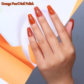 Glitter Nail Polish - Orange Pearl Nail Polish - Shimmer Holographic Mermaid Nail Polish - Pearlescent Shell Glitter Orange Nail Varnish - Quick Dry Shine Reflective Nail Art Gifts for Women