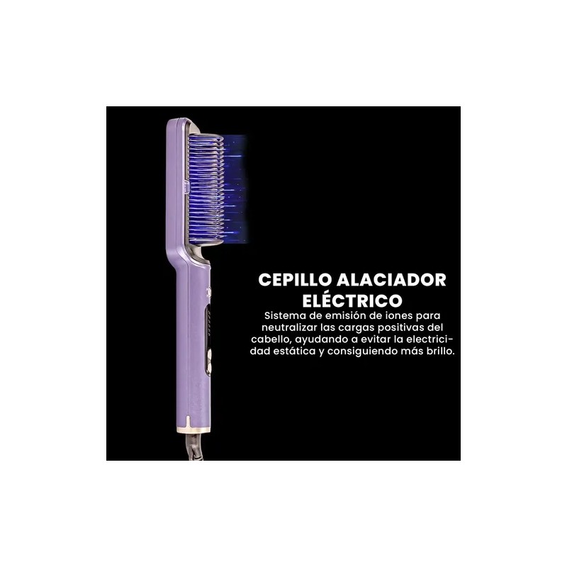 Cepillo Alaciador Eléctrico Peine Alisador Doble Cerdas Emisión de Iones