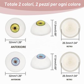 PH PandaHall 2 Paio di Bulbi Oculari Spaventosi A 2 Colori, 32mm Semitondo Resina Occhi Artigianali Grandi Bulbi Oculari Vuoti Occhi D'Orso per Decorazioni per Feste di Halloween Sculture d'Arte