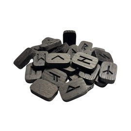 CRAFTERIAN Black Wooden Rune Set - 25 Handcrafted Oak Runes with Storage Pouch for Divination and Meditation