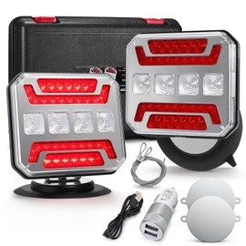 328FT Long Range Magnetic Tow Light Kit with 4/7 Pin Transmitter, Rechargeable IP67 Waterproof LED Brake Turn Tail Lights with Reflectors for Boat RV Camper Utility Trailer