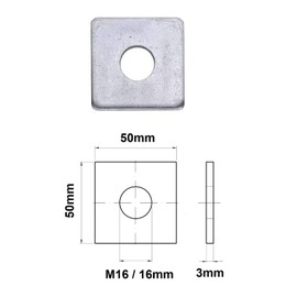 TERF® Heavy Duty M16 (16mm) X 50mm X 3mm Zinc Plated Steel Square Plate Washer - 16mm ID X 50mm OD X 3mm Thickness - Pack of 4