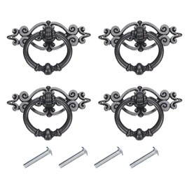 sourcing map 4 Sets Vintage Ring Drawer Pulls Retro Dresser Pulls Knobs Handles with Screws Zinc Alloy for Dressers Drawer Furniture Closet Cupboard Black(1.4" Long)