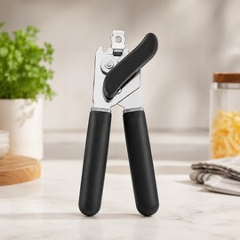 Stainless Steel Manual Can Opener with Ergonomic Non-Slip Handles, Multifunctional Handheld Tin Opener with Built-In Bottle Cap Opener for Kitchen, Camping, RV and Everyday Use