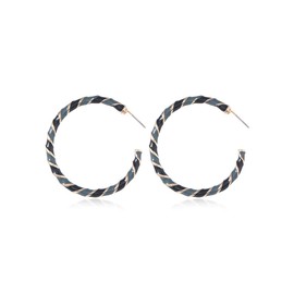 Colorful Candy Hoop Earrings for Women Girls Gold Tone Big Twisted Diagonal Striped Xmas Statement Dangle Drop Huggie Open Hoops Earring Fashion Fun Festival Ornament Jewelry Gifts (Black Blue)