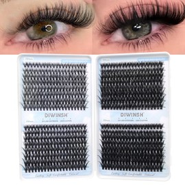 DIWINSH Pack of 640 Individual Eyelashes, 9-16 mm, DIY Eyelash Extensions, D Curl, Individual Cluster Lashes, Fluffy, Natural, Thick Eyelash Clusters for Beginners (30D + 40D + 50D + 60D, 9-16 mm)