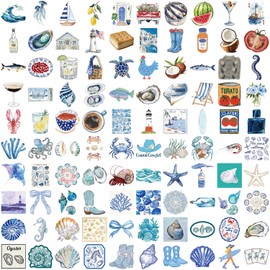 iMaMa 100PCS Waterproof Aesthetic Stickers, 2-3.5 Inch Ocean Beach Vinyl Decals for Water Bottles, Laptop, Skateboard, Luggage, Non-Fade Kids-Safe Gift (Blue Coast)
