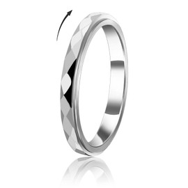 FASHGOOD 3mm Titanium Steel Fidget Anxiety Rings for Women Men,Wave Spinner Rings for Women,Rhombus Fidget Ring for Stess Relief,Wedding Band Ring,Silver Ring,Women's Rings 9