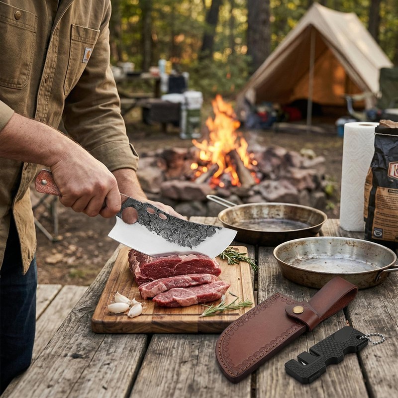 KOFERY Hand Forged Serbian Cleaver for Outdoor Kitchen & Meat