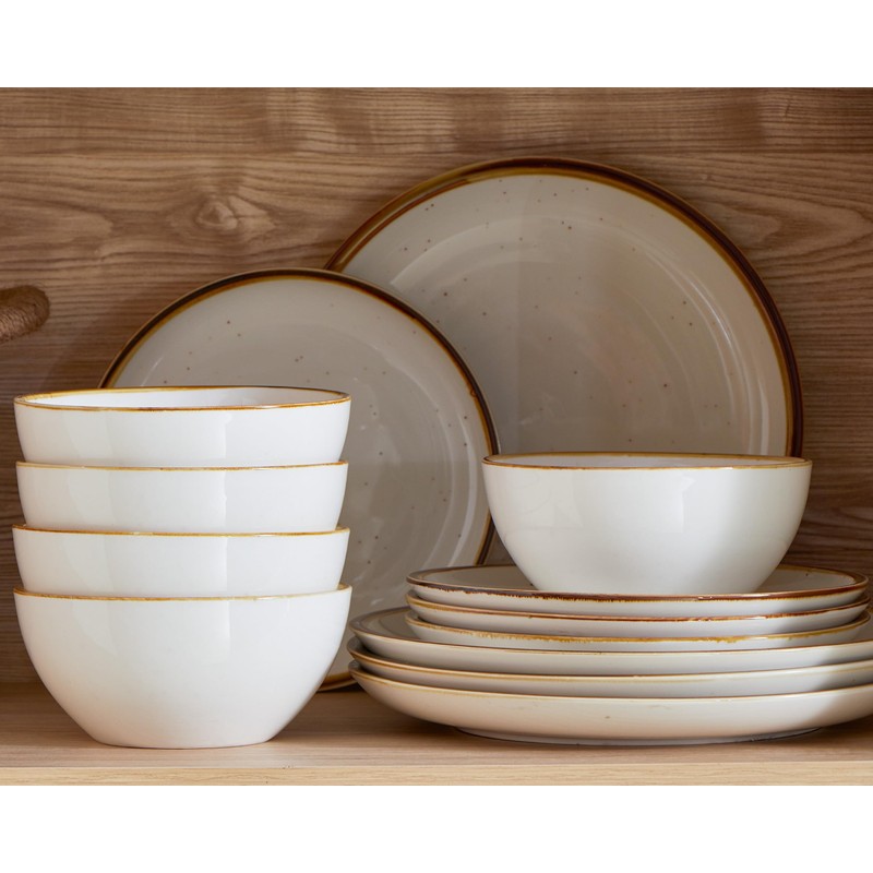 ONEMORE Plates and Bowls Set, Dinnerware Sets for 4, Porcelain