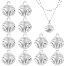 BENECREAT 12Pcs Silver Plated Brass Shell Charms, Platinum Shell Charms Brass Jewelry Pendants for DIY Earrings Bracelet Necklaces Jewelry Making