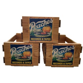 PEACHES RECORDS & TAPES STORAGE CRATE for (7")  45's - Oak Stained