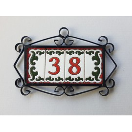 Daniella-M6 Spanish Hand-painted Green With Red Number Tiles With 3,4,5 And 6 Tile Filigree Frames (4 Tile Frame With Tiles)