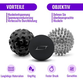 LISTHEN Muscle Massage Ball, Pimple Ball for Physiotherapy and Circulation, Anti-cramping Massage Ball for Back, Shoulders, Feet and Neck, Set of 3