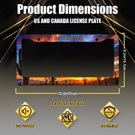 Arizona State Flag License Plate Frame Sunset Desert Cactus License Plate Holder Stainless Steel Funny Design with 2 Holes and Screws 12.3" x 6.3"
