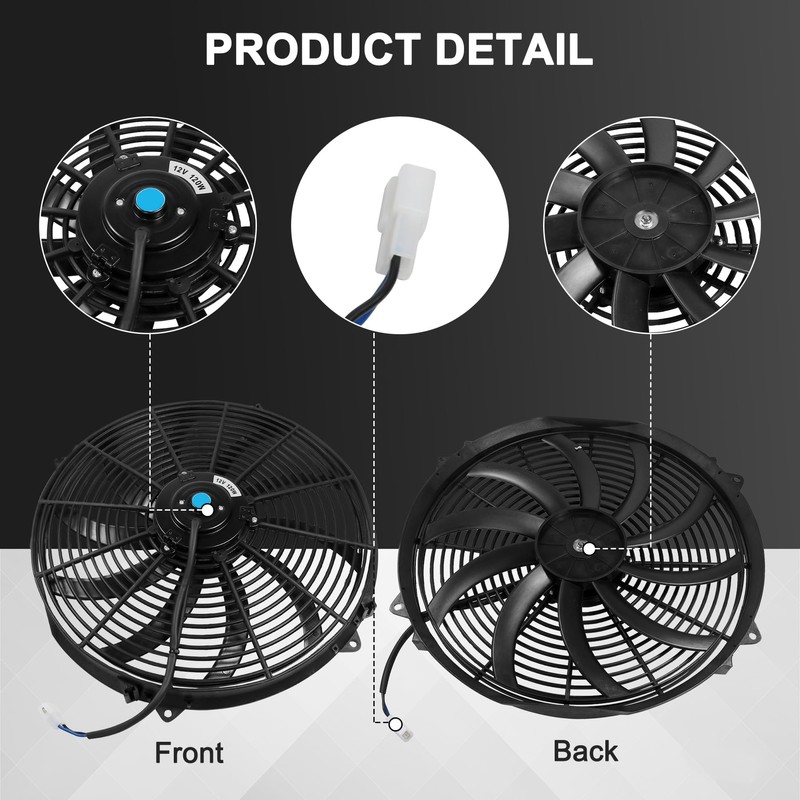 JDMSPEED New Universal Slim 16" Inch 12V Pull 1500 CFM