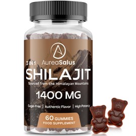 Shilajit Gummies 1400mg, Shilajit Supplement with Chaga and Ashwagandha, Original from Himalayan with Fulvic & Humic Acid and 85+ Minerals, for Energy, Immunity & Focus, Sugar-Free, 60 Gummies
