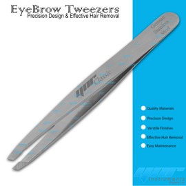 YNR® Classic eyebrow Tweezer Slanted Tip Made in German Stainless Steel | for precision removal of tiny hair | Smooth on the skin, sharp on the hair