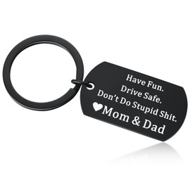 Ukodnus Funny Reminder for Teens, Have Fun Drive Safe Don't Do Stupid Keychain, 1st Car Keyring for Young Adults, Drivers License Gifts for Son Daughter, New Driver Gift From Mom Dad Parents, Black