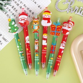MOZXIRZ 6 Pcs Cute Retractable Pens Cartoon Christmas Gel Pens Aesthetic Pens 0.5mm Fine Point Black Ink Pens Smooth Writing Pens Office School Supplies Women Girls Boys Men (6Pcs Christmas)