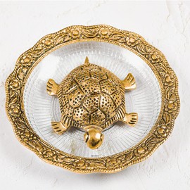 ARCHIES Diwali Gifts Fengshui Metal Turtle Tortoise Kachua on Crystal Plate Vastu Statue Figurine Idol-HTMTL02A22