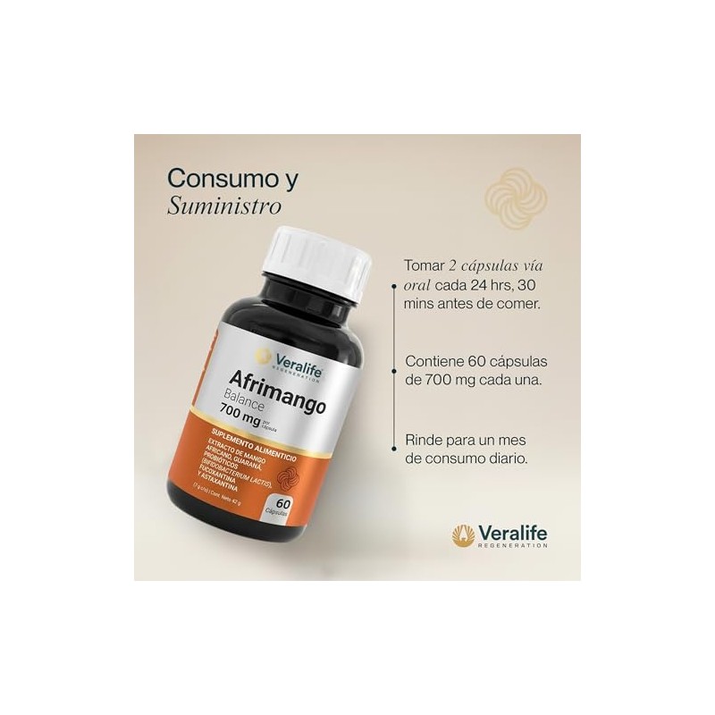 Veralife Suplemento Alimenticio Mango Africano Guarana Astanxatina Tabletas Nutricional Multivitaminico