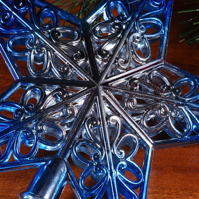 OULII Christmas Tree Topper, Glittering Star Tree Topper, Silvery Blue