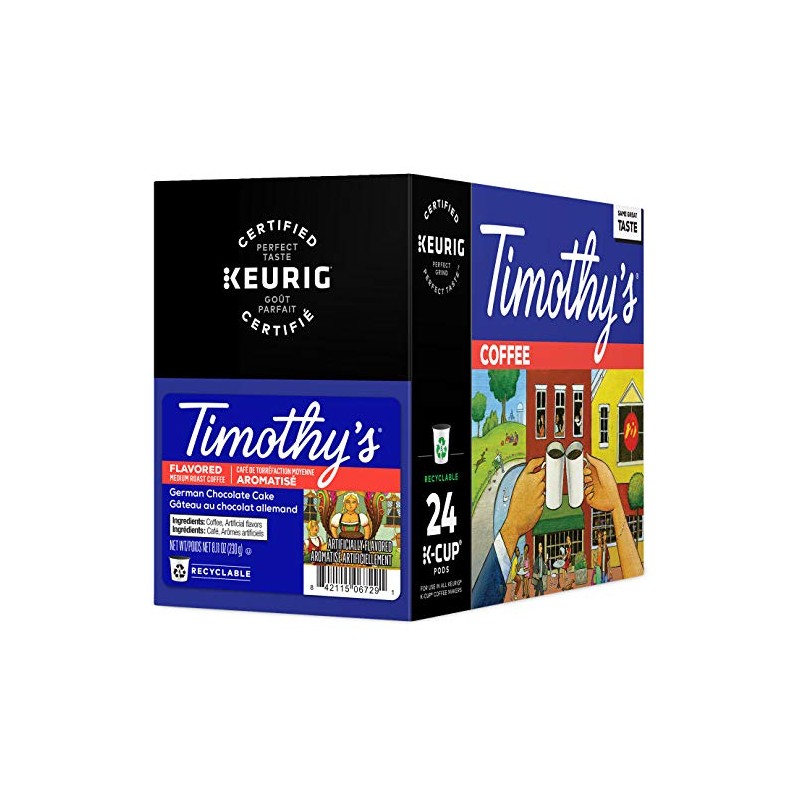 Timothy's German Chocolate Cake Coffee, Single-Serve Keurig K-Cup Pods, Flavored