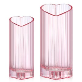 Maxcheck 2 Pcs Valentine Pink Flower Vase Heart Shaped Vase Pink Glass Vase for Wedding Home Decor Table Centerpieces Living Room Kitchen Office Restaurant Hotel Dining Table, 2 Size