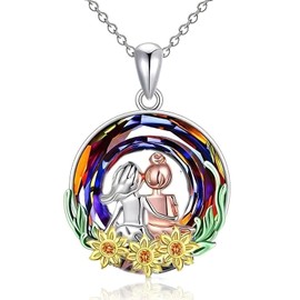 TREE NEST Collar de Buenas Hermanas y Girasol con Colgante, Joyería de Árbol de la Vida con Cristal, Joyería para Mejores Amigas y Mujeres, Regalo para Cumpleaños y Navidad, Plata